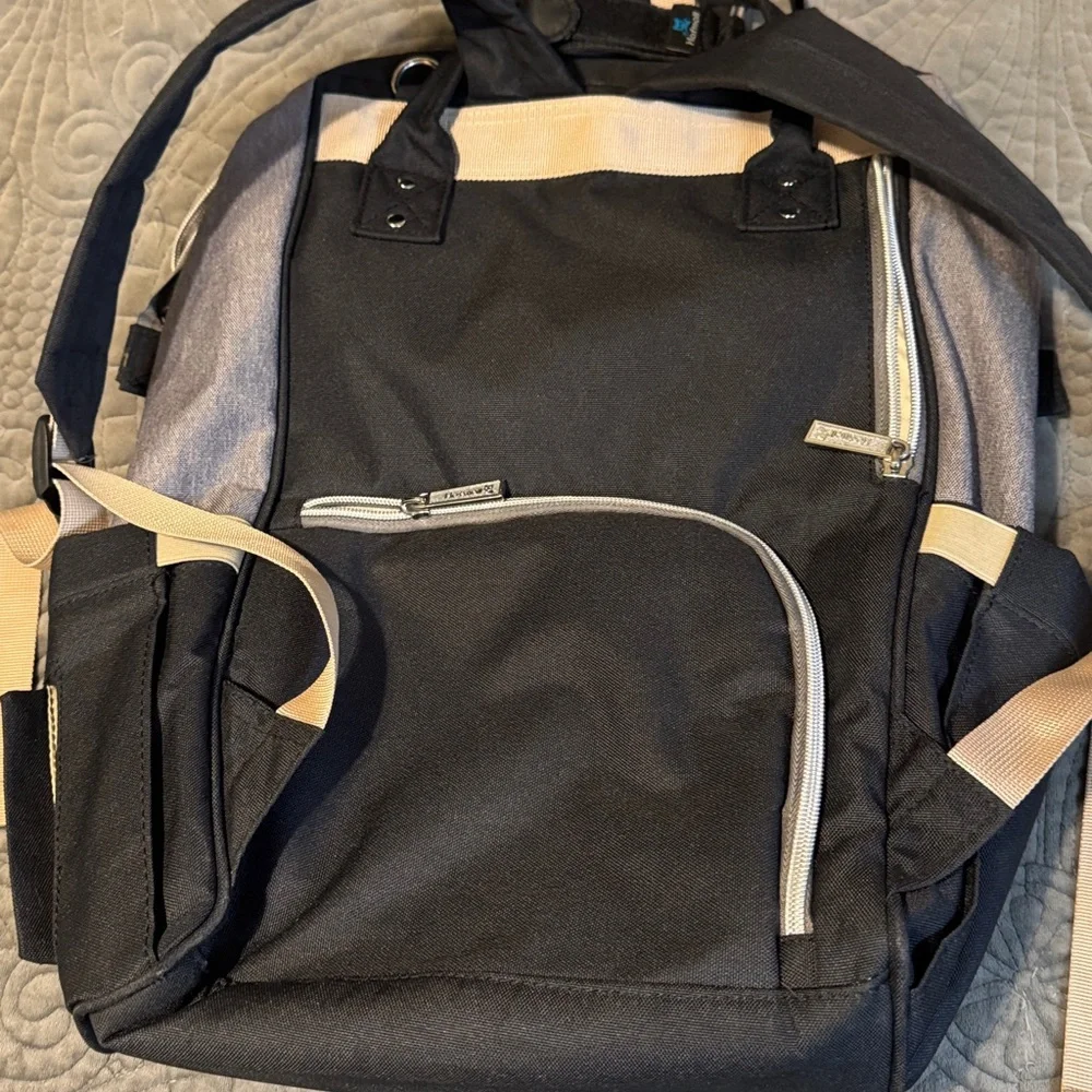 Hafmall Black and Gray Backpack Diaper Bag